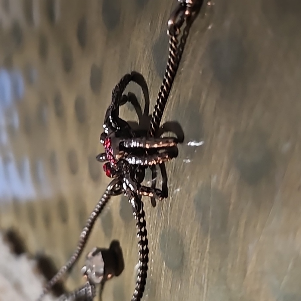 Silver spider #BetseyJohnson Pendant Necklace! Pewter color with cross and rhin - Picture 6 of 7